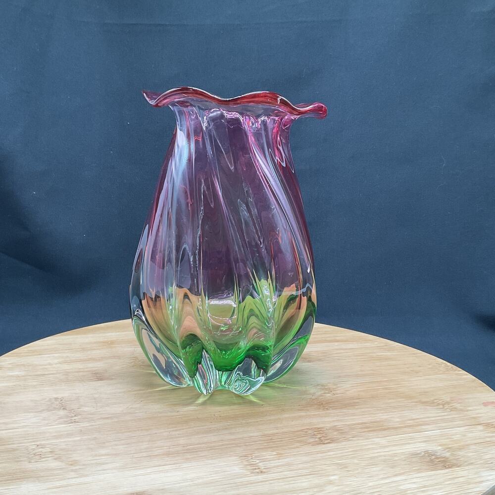 Vintage Teleflora Watermelon Vase Hand Blown 7in - Picture 11 of 14